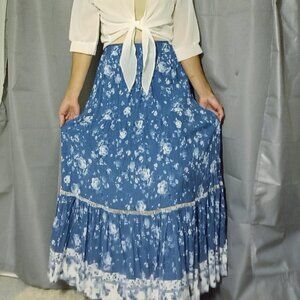 Blue & White boho western floral maxi skirt